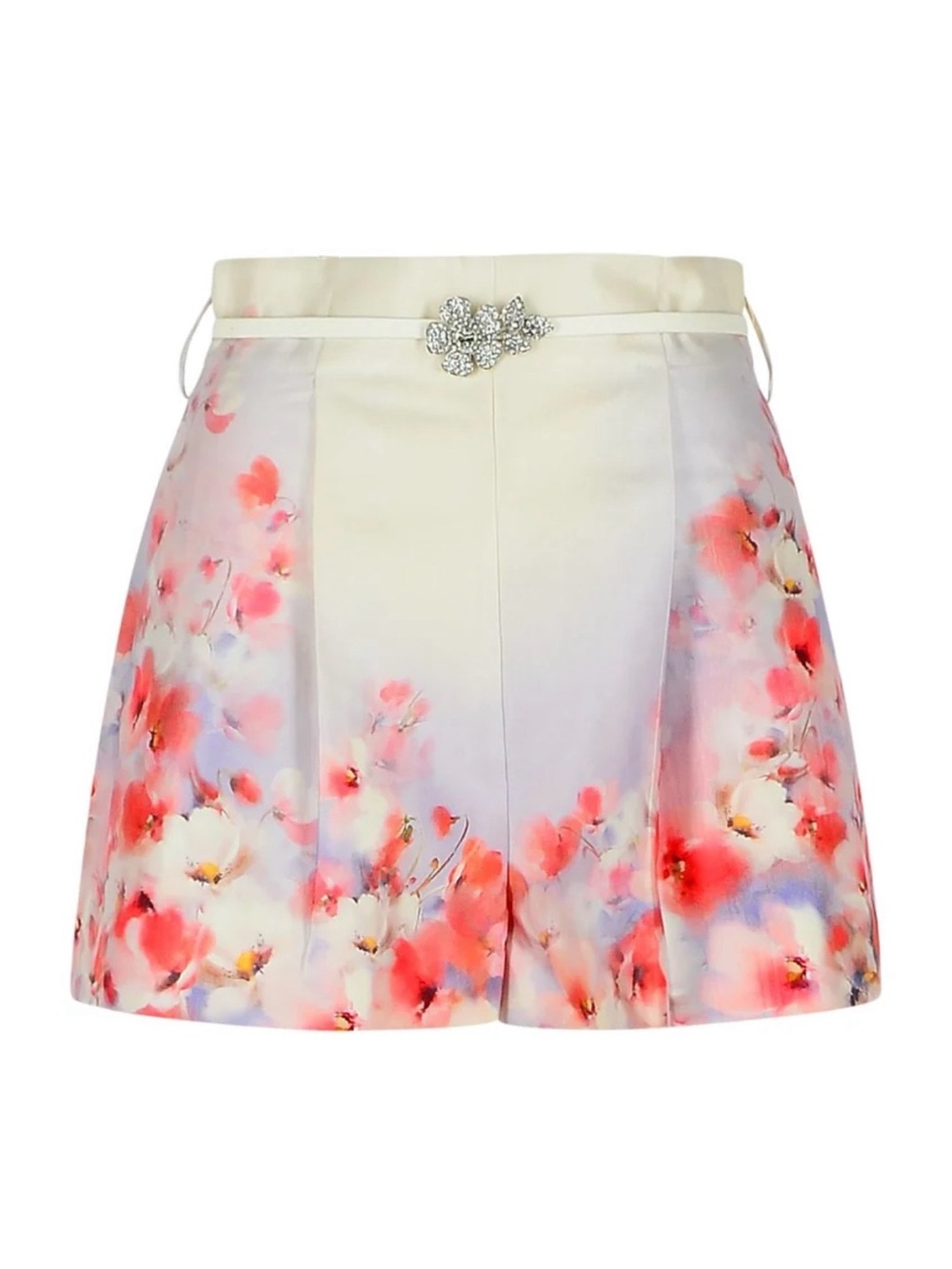 Zimmermann Cream Floral Print Crush flat High-Waist Shorts